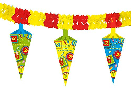 Folat 61316 - Banner / Girlande Schulanfang - Schultüte - ca. 4 m Lang - ca. 25 cm Hoch - 12 Stk.