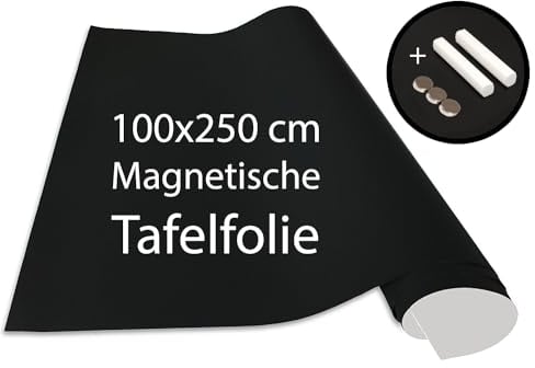 Cuadros Lifestyle Tafelfolie 100 x 250 cm | Magnetisch und selbstklebend - Vinyl- Kreidefolie | Magnettafel | inkl. Kreide + Neodym-Magnete | Tafel 100x250 cm Schwarz