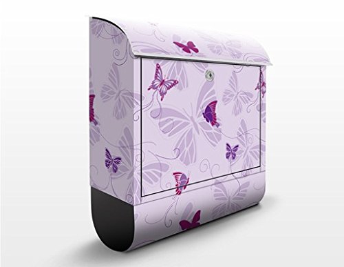Briefkasten mit Zeitungsrolle Schmetterlinge auf Lila 46cm x 39cm