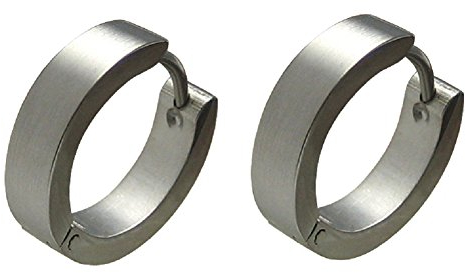 Kikuchi Herren Klassische Ohrringe Edelstahl Klapp Creolen Silber Matt 4mm/16mmØ ER15105