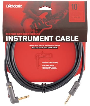 D’Addario Accessories Custom Series Circuit Breaker Guitar Cable - Latching Kill Switch Instrument Cable with ¼ Inch Ends - On/Off Switch for Silent Instrument Changes - Right Angle, 10 feet