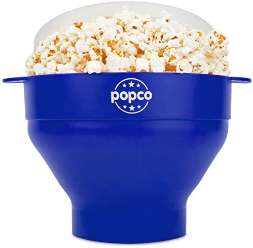 POPCO Palomitas de maíz de silicona para microondas con asas, para hacer palomitas de maíz, para microondas, cuenco plegable, apto para lavavajillas, 15 colores disponibles (azul)