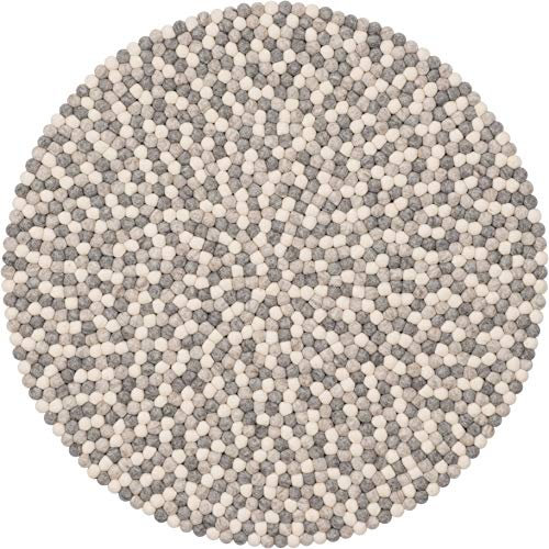 myfelt Hella Filzkugelteppich — Ø 50 cm, ideal für Schlaf-, Wohn-, Kinderzimmer, Flur & Bad, weiß/grau