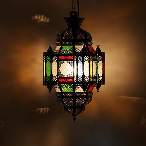 Casa Moro Orientalische Lampe Moula Maurice Multi Höhe 60 cm Ø 26 cm aus Metall & Glas aus Marrakesch | Prachtvolle marokkanische Pendelleuchte Deko Leuchte wie aus 1001 Nacht L1357