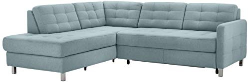 CAVADORE Ecksofa Piccoli mit Ottomane links / Sofaecke mit Bettfunktion und Bettkasten im modernen Design / 233 x 80 x 196 / Flachgewebe Aqua