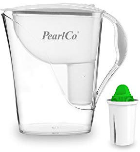 PearlCo - Wasserfilter Fashion (weiß) mit 1 Alkaline classic Filterkartusche (für basisches Wasser) - passt zu Brita Classic