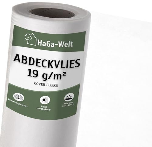 HaGa Non-tissé de couverture 19g/m² en 1,6m x 100m - Non-tissé de protection contre le gel pour les plantes - Non-tissé respirant pour les couches précoces - Pour les couvertures de lits surélevés
