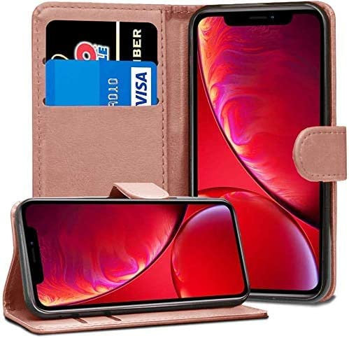 iPhone 5-5S Wallet Flip Case - Leather Premium Folio Phone Cover [Kickstand] [Cash & Card Slots] [Magnetic Closure] Wireless Charging Compatible Real Leather For iPhone 5-5S (Rose Gold)