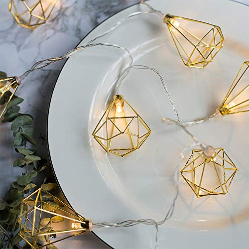 Lichtkette Geometrisch LED Metal Lichterketten 3m/9.8ft 20 LED Batteriebetrieben Funkeln Lichter für Schlafzimmer Hochzeit Weihnachten Haus Dekoration, Warm Weiß, Diamant,IP44,Lichterkette Weihnachten