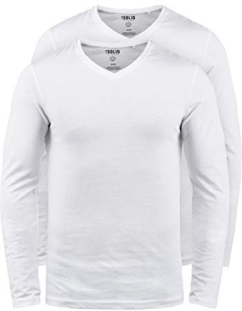 !Solid SDBasil Herren Longsleeve Langarmshirt Shirt Basic im 2er Pack oder 3 er Pack mit V- Ausschnitt im 2er Pack Baumwollmischung Slim fit, Größe:3XL, Farbe:White (0001)