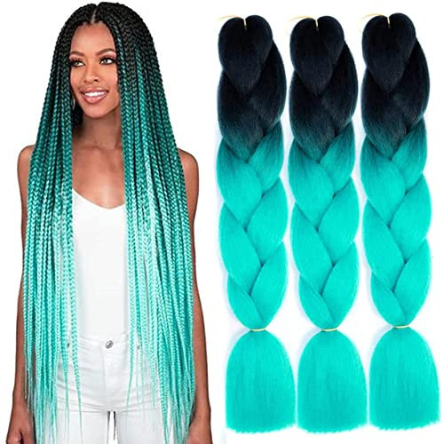 ColorfulPanda 3 Stücke Ombre Schwarz Cyan Jumbo Braid Kunsthaar 24 Zoll 100g Kanekalon Haar Flechten Extensions Für Crochet Twist Flechten Haar