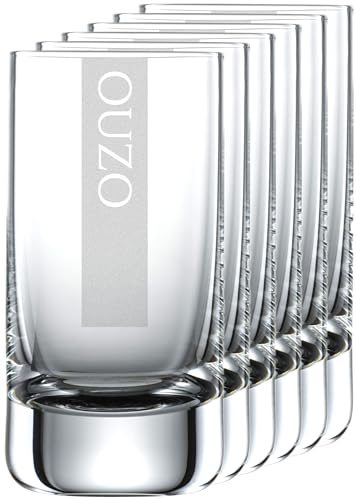 Miriquidi Ouzogläser 12er Set Serie COOLGLAS OUZO | 5cl Schott Glas | Spülmaschinenfest durch Lasergravur| Gläser für Ouzo CoolGlas 12 Stück