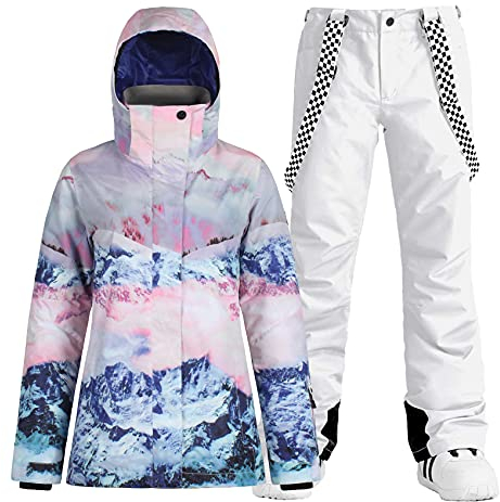 Damen Skianzug Schneeanzug Wasserdicht Winddicht Damen Skijacke und Hose Snowboardjacken Mäntel, 920 - Weiß, X-Small