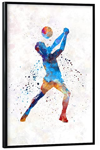 artboxONE Poster mit schwarzem Rahmen 90x60 cm Sport Watercolor Volleyball Player - Bild Sport bunt Color