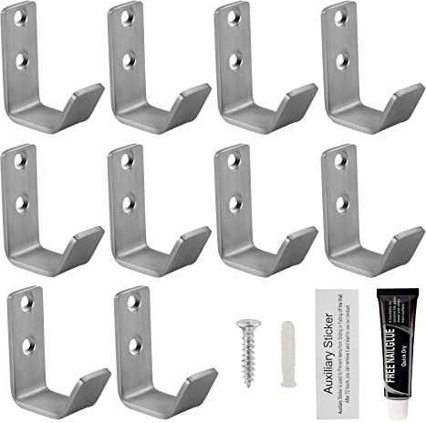 SWAWIS 10 Stück Wandhaken 52 x 20mm Mantelhaken Kleiderhaken Garderobenhaken Edelstahl Huthaken Handtuchhaken Bohrmontage/Klebemontage Haken Universalhaken für Bad Küche Büro Toilette, Klein