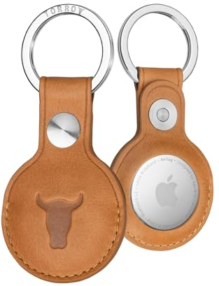 TORRO AirTag-Schlüsselanhänger - echtes leder airtag anhänger mit gebürstetem metallring (Hellbraun)