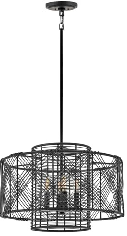 Hinkley Nikko Large Four Light Convertible Pendant Chandelier – Lisa McDennon, Bohemian, Drum Style, Adjustable Height – Black Finish