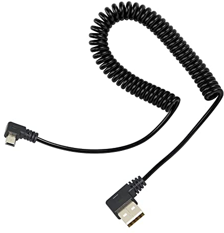 RIIEYOCA Mini-USB-Spiralkabel, rechtwinkliger Mini-USB-Stecker auf linksgewinkelten USB-A-Stecker und Spiralkabel mit Spiralfeder für Mini-USB-Geräte (1,54 ft bis 3,94 ft)