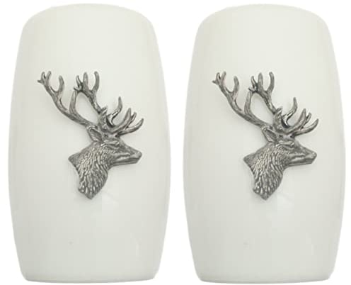 Stag Head China Salt and Pepper Shakers Cruet Set Modern White CSP 347