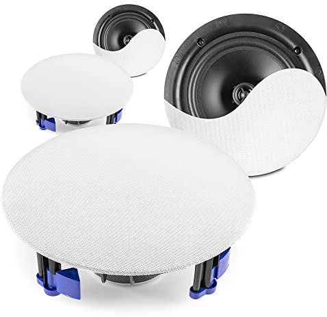 Power Dynamics NCBT8 2-Room Wireless Bluetooth Ceiling Speakers - 4x 8-Inch Active Speaker System Package, Bluetooth 5.0, AUX Input, Home Audio Installation Kit, Coaxial 80W RMS, White Finish