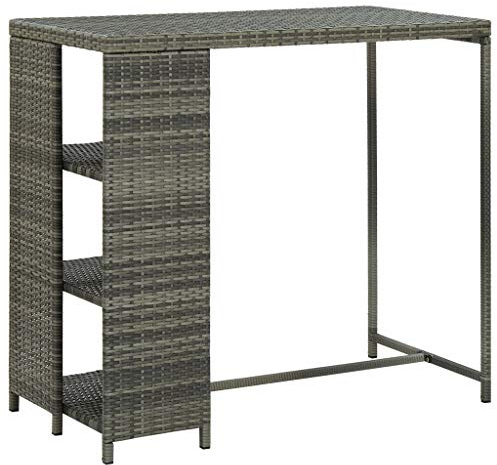 Keeushr Bartisch mit Regal Grau 120x60x110 cm Poly Rattan Ablage Tisch mit 3 Regalen und Stahlrahmen für Garten Bar Restaurant