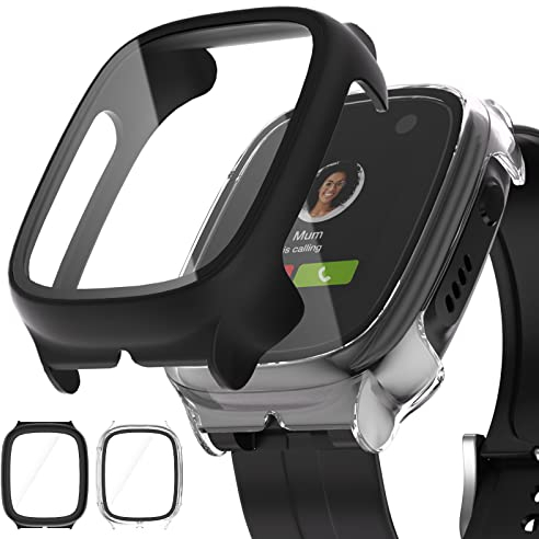 Haojavo Hülle für XPLORA X5 Play Schutzhülle mit Displayschutz, 2 Stück Schutz 360° Rundum Gehäuse Hart und HD Gehärtetes Glas Kratzfest Case Zubehör für Kinder Uhr, Mädchen/Jungen (Schwarz+ Klar)