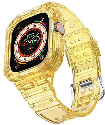 VeveXiao Robusto cinturino compatibile con Apple Watch Ultra 49mm cinturino di ricambio per iWatch Ultra 49mm cinturino da uomo e donna (49mm, Giallo trasparente)