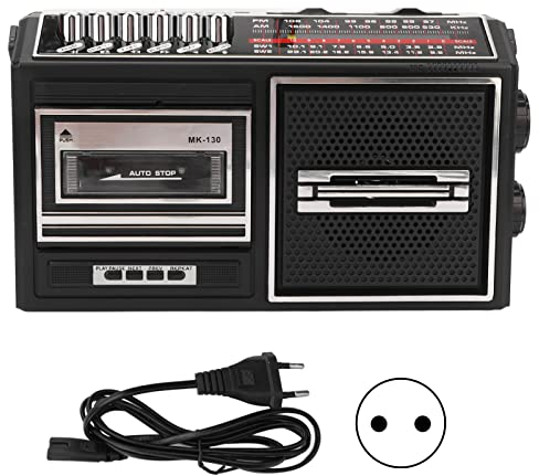 Retro Boombox Kassettenspieler, AM/FM Radio, Stereo, Vintage Kassettenrekorder, Kassette mit Lautsprecher und Kopfhöreranschluss, Stereo Soundsystem für ältere Kinder, Full Band(EU-Silber)