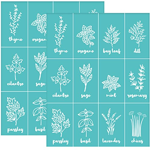 OLYCRAFT 2Pcs Self Adhesive Printing Stencil Herbs Pattern Silk Screen Printing Stencil Plants Pattern Reusable Mesh Stencils for DIY Home Decor T-Shirt Pillow Fabric Bags 22x28cm