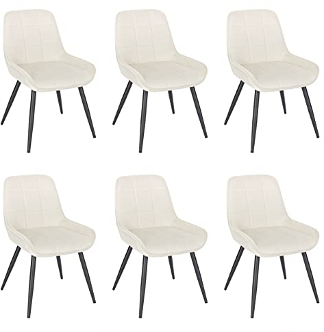 WOLTU Esszimmerstühle 6er Set, Polsterstuhl Samt, Küchenstuhl gepolstert, Akzentstuhl für Wohnzimmer Schlafzimmer Küche, ergonomischer Stuhl mit Rückenlehne, Cremeweiß, BH331cm-6