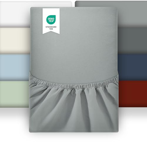 puredown 2er Set Spannbettlaken 90x200cm Mikrofaser Bettlaken für Matratzen bis zu 25-30cm, Angenehm Atmungsaktive Spannbetttücher Bettwäsche,Oeko-Tex, Hellgrau