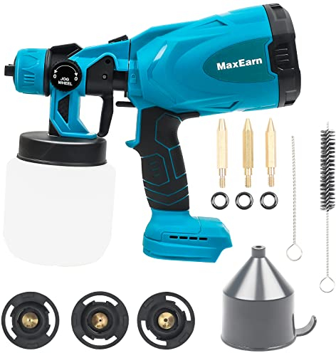 MaxEarn Pistola a spruzzo a batteria elettrica per batterie Makita da 18 V, pistola per verniciatura con 4 ugelli e 3 modelli di spruzzo, pistola a spruzzo per dipingere pareti, recinzione da giardino