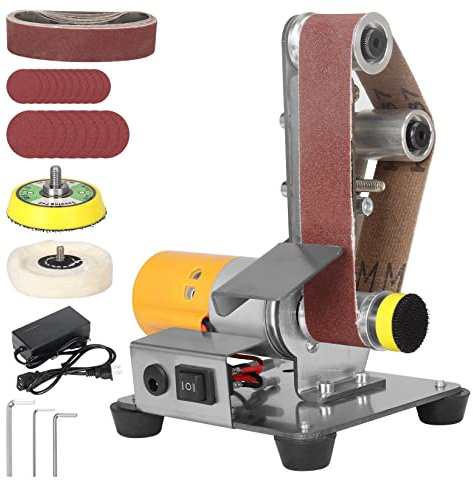SI FANG Electric Belt-Sander Polishing-Grinding Knife Sharpener, 7 Speed Adjustable Mini Power Sanding Machine Bench Grinder 13x1.2inch Belts For DIY Model Crafts Jewelry Making, Wood Metal Working
