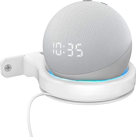 Lautsprecher-Wandhalterungen für Echo Dot 3. und 4. Generation, Kleines Wandregal mit Kabelmanagement, Kompakter Halterungsständer, Spart Platz auf der Arbeitsplatte zu Hause und (Weiss)
