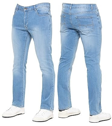 989Zé ENZO New Mens Stretch Straight Leg Jeans Casual Regular Fit Classic Basic Denim Pants KZ127 Light Blue 34W / 30L