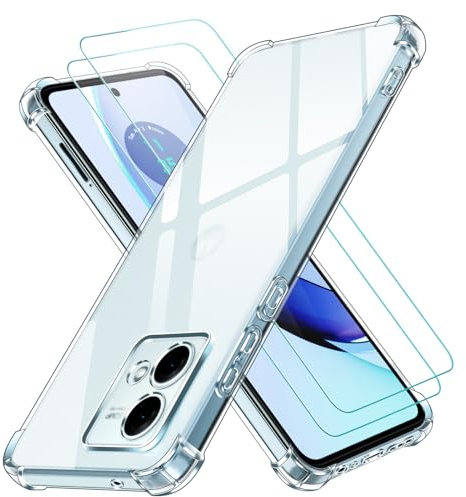 ivoler 3 in 1 Funda para Motorola Moto G84 5G con 2 Piezas Cristal Templado, Transparente Carcasa Protectora Antigolpes Case, Suave TPU Silicona Anti-Choques Caso