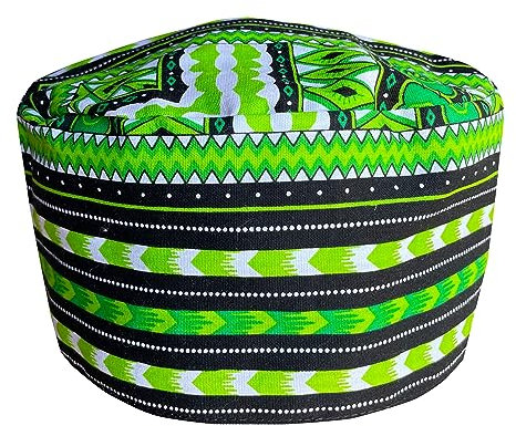 DA'IKI Afrikanische Dashiki Kufi-Mütze, Afrika, Kente-Muster, Kofi-Hut, Afrikanische Kappe, Schwarz Grün, Large