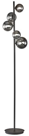 Fischer & Honsel Stehleuchte, Bala | sandschwarz| Glas rauchfarben| H: 150 cm, D: 32,5 cm| mit Fußschalter schaltbar| 5x G9 - LED 3,0W 2700 K, 1500 lm | EEG: G | 40452