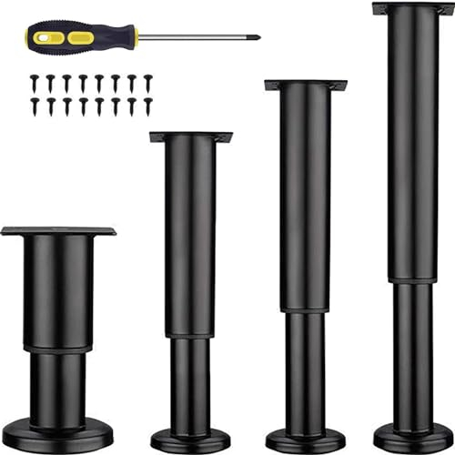 LJMbed 4 Stück Möbelfüße Metall, Möbelfüß Höhenverstellbar Set 25cm-42cm Einstellbar Stahl Bettfüße Ersatz Stützfüße Tischbeine für Möbel Sofa Bett. (Schwarz, 25cm-42cm)
