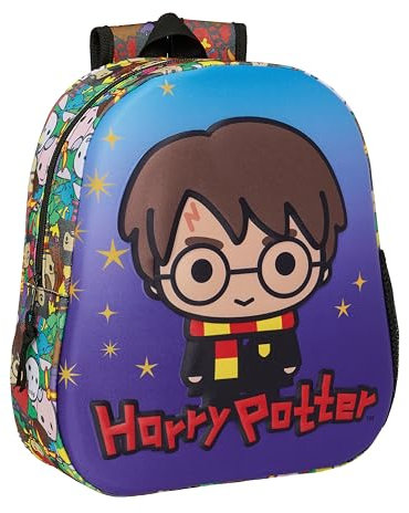 HARRY POTTER Schulrucksack mit 3D-Design, anpassbar an den Wagen, ideal für Kinder verschiedener Altersgruppen, bequem und vielseitig, Qualität und Widerstandsfähigkeit, 27 x 10 x 33 cm,