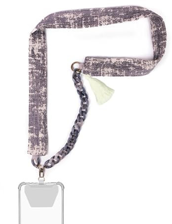 BelTop | Blaire | Colgante Universal para Móvil | Collar de Cuello | Cadena Compatible con Todos los Teléfonos Inteligentes | iPhone, Samsung, Huawei,Oppo, Xiaomi | Diseño Elegante | Color Gris Blanco