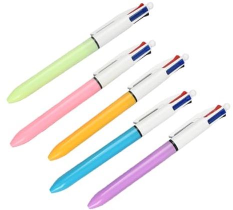 SHOOYIO 5 Stück Kugelschreiber, einziehbarer Kugelschreiber, mehrfarbig, 4 Farben in 1, Kugelschreiber, verwischender Kugelschreiber