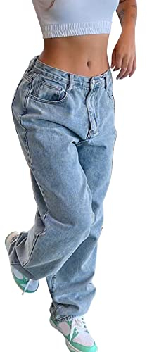 Damen Cargohose Baggy,Low Waist Cargo Jeans Gerade Breites Bein Denim Hosen Y2k Aesthetic Vintage Jeanshosen 90er Streetwear Jeanshose Straight Leg Pants Loose Fit Boyfriend Pants Teenager Mädchen