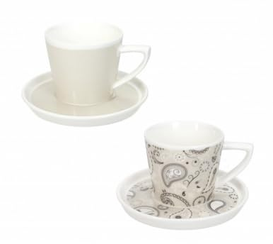 Brandani Shanti 52861 Kaffeetasse Set aus 2 Stück New Bone China, 12 x 7 cm, Porzellan New Bone China, 100 ml, Spülmaschine, Mikrowelle, Gefrierschrank, einfarbiger Sand + Sand mit Shanti-Dekor