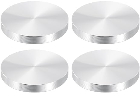 PATIKIL Disque en Aluminium de Forme Ronde de 50 mm, Lot de 4 Disques en Aluminium de 7 mm d'Épaisseur avec Filetage M8 pour Plateau de Table en Verre, Couleur Argent