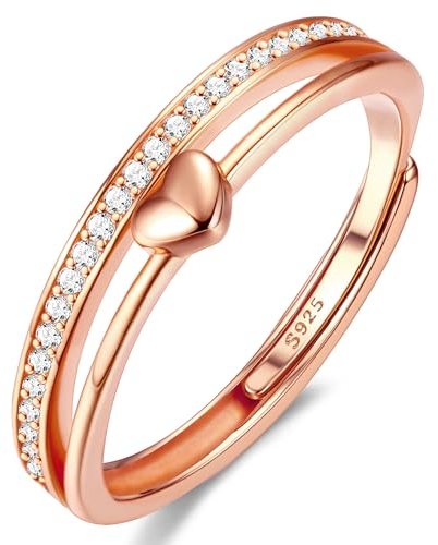 Adramata Ring Silber 925 Damen Verstellbar Herzring Stapeln Daumenring Eheringe Silber 925 Verlobungsring Promise Ring Engagement Ringe Frauen Rosegold Band Ring Gold Silber Ring für Damen Schmuck