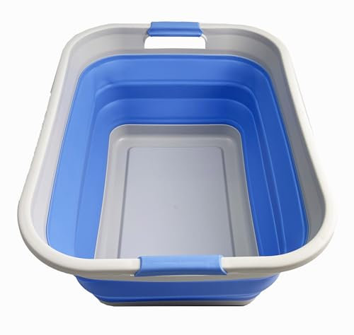 SAMMART 41L Collapsible Plastic Laundry Basket - Foldable Pop Up Storage Container/Organizer - Portable Washing Tub - Space Saving Hamper/Basket (Grau/Little Boy Blue)