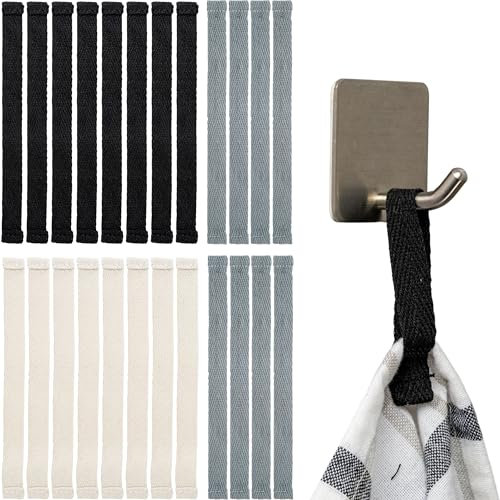 Handtuchaufhänger zum Annähen, 24 Stück, 150 x 12 mm Schlaufen, in Weiß, Grau, Schwarz, Aufhänger Laschen für Geschirrhandtuch, Bad Handtuch, Lappen, Dekoration, Camping Zubehör, Handtuchhalterung