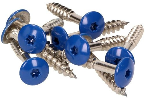 100x MEISTERLING® Fassadenschrauben INOX V4A 5,5 x 35 mm – Flachkopf Torx T20 + 1 Bit – Enzianblau