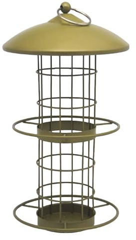 Dehner Natura Premium Futtersäule Camille, Meisenknödelsäule für 5 Meisenknödel, Futterstation für Wildvögel wetterfest/hängend, ca. 30 x 16 x 16 cm, Metall, Gold